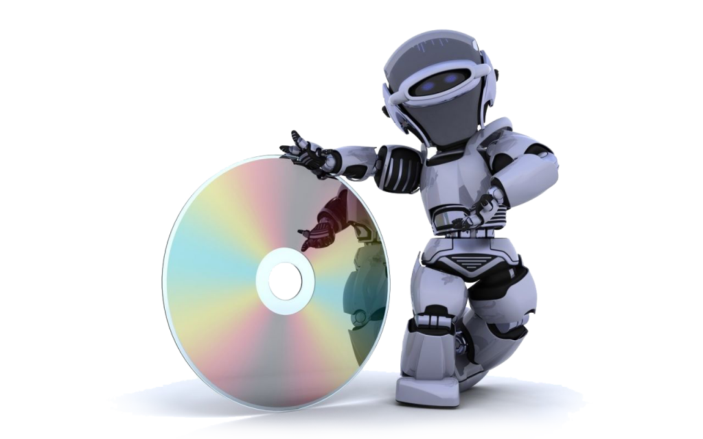 robot it specialist presenting a CD